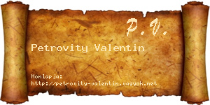 Petrovity Valentin névjegykártya